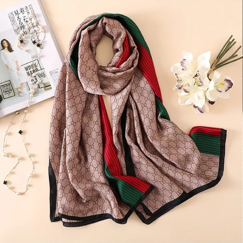 Miss AVA Elegant Brown and Red Patterned Scarf
